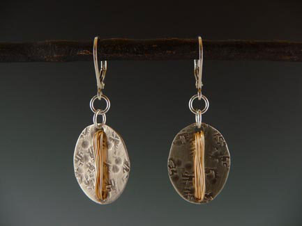 Sterling Silver Earrings with Gold-fill Wire Wrap. 1.5" Long.
